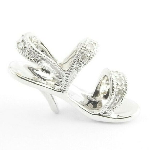 10K White Gold Diamond Sandal Charm - Picture 1 of 9